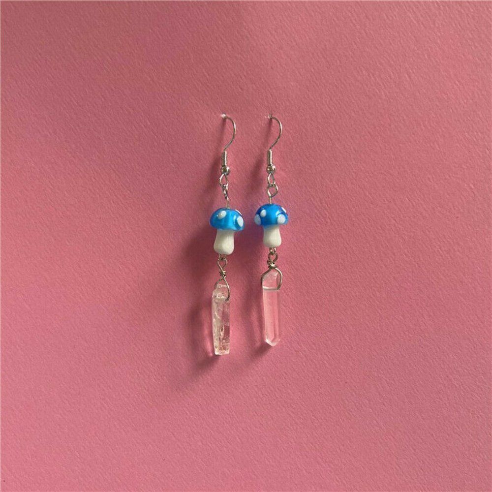 New Fashion Blue Glass Mushroom Dangle Crystal Earring Set